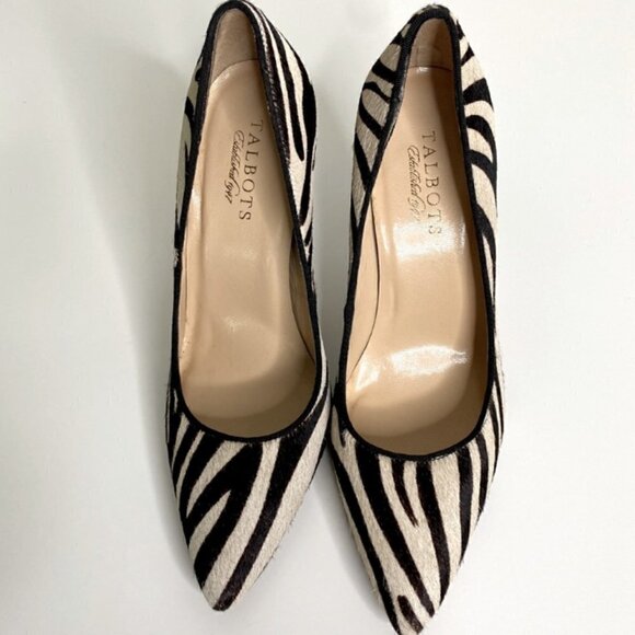 Talbots SZ 7  Naomi calf hair leather zebra print stiletto heels artsy formal - Picture 3 of 9